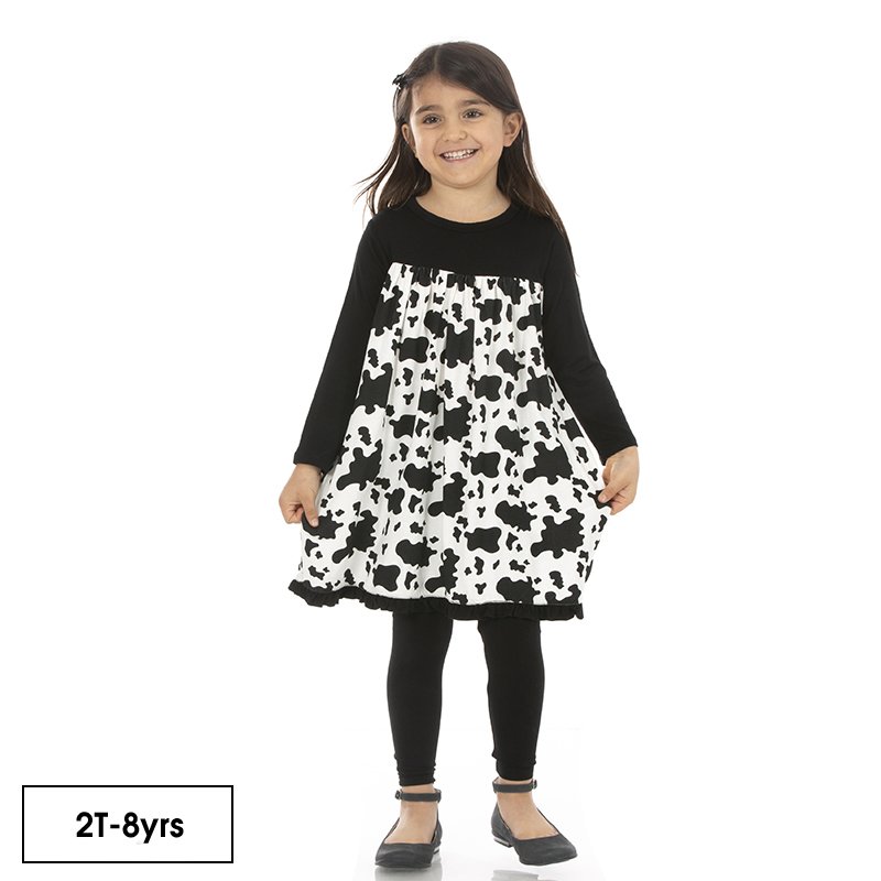 Long Sleeve Swing Dress in Cow Print