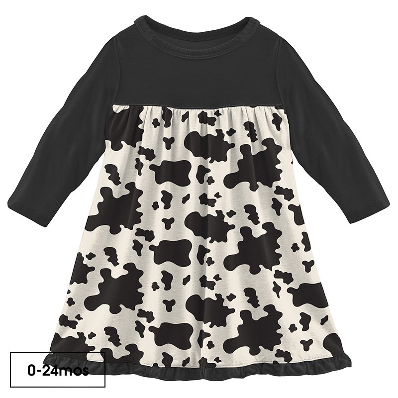 Long Sleeve Swing Dress in Cow Print