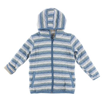 KicKee Pants Print Quilted Jacket with Sherpa-Lined Hood in Dusty Sky Tides with Navy 2T