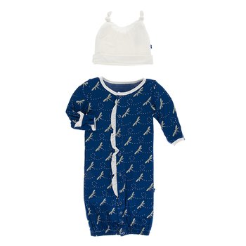 Kickee Pants Print Layette Gown Single Knot Hat Set Oasis Hibiscus Preemie