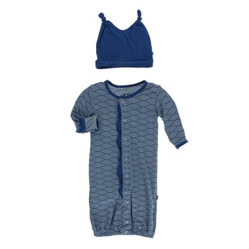 Kickee Pants Print Layette Gown Single Knot Hat Set Oasis Hibiscus Preemie