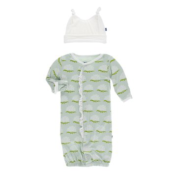 Kickee Pants Print Layette Gown Single Knot Hat Set Oasis Hibiscus Preemie