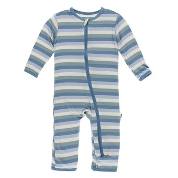 KicKee Pants Print Footie with Zipper 3-6 Months, Botany Grasshopper Stripe