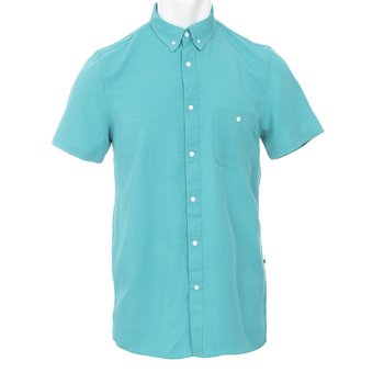 KICKEE Mens Solid Short Sleeve Performance Jersey Henley in Spring Sky S